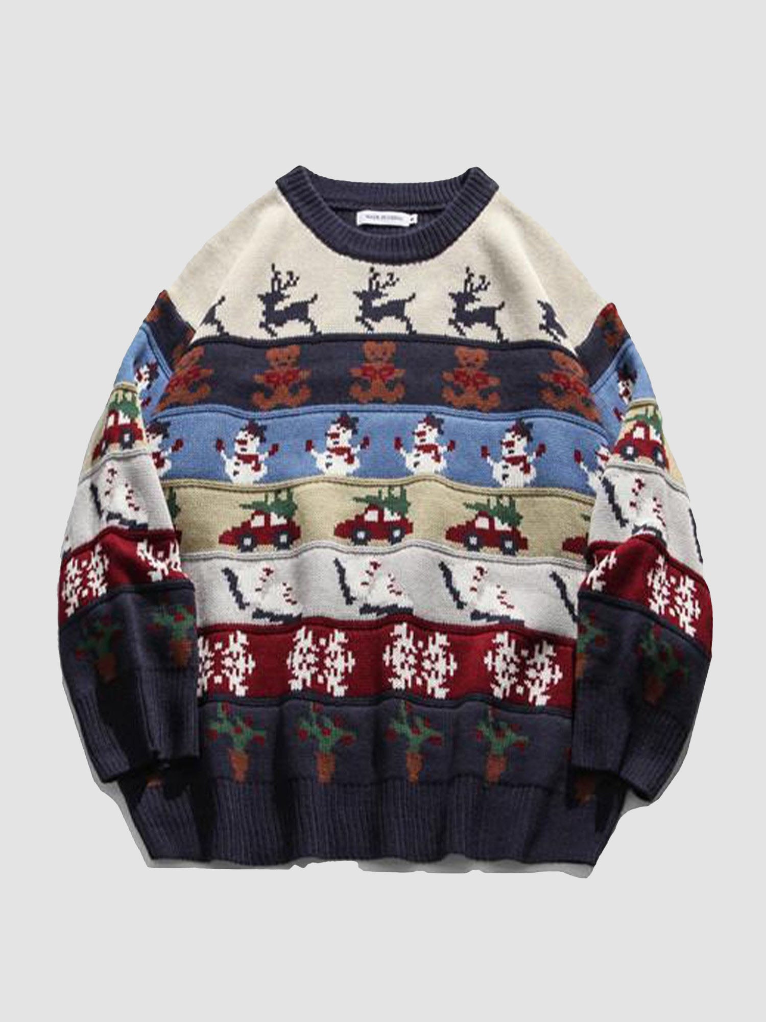 JUSTNOTAG Chirsitmas Fashion Print Round Neck Holiday Sweater