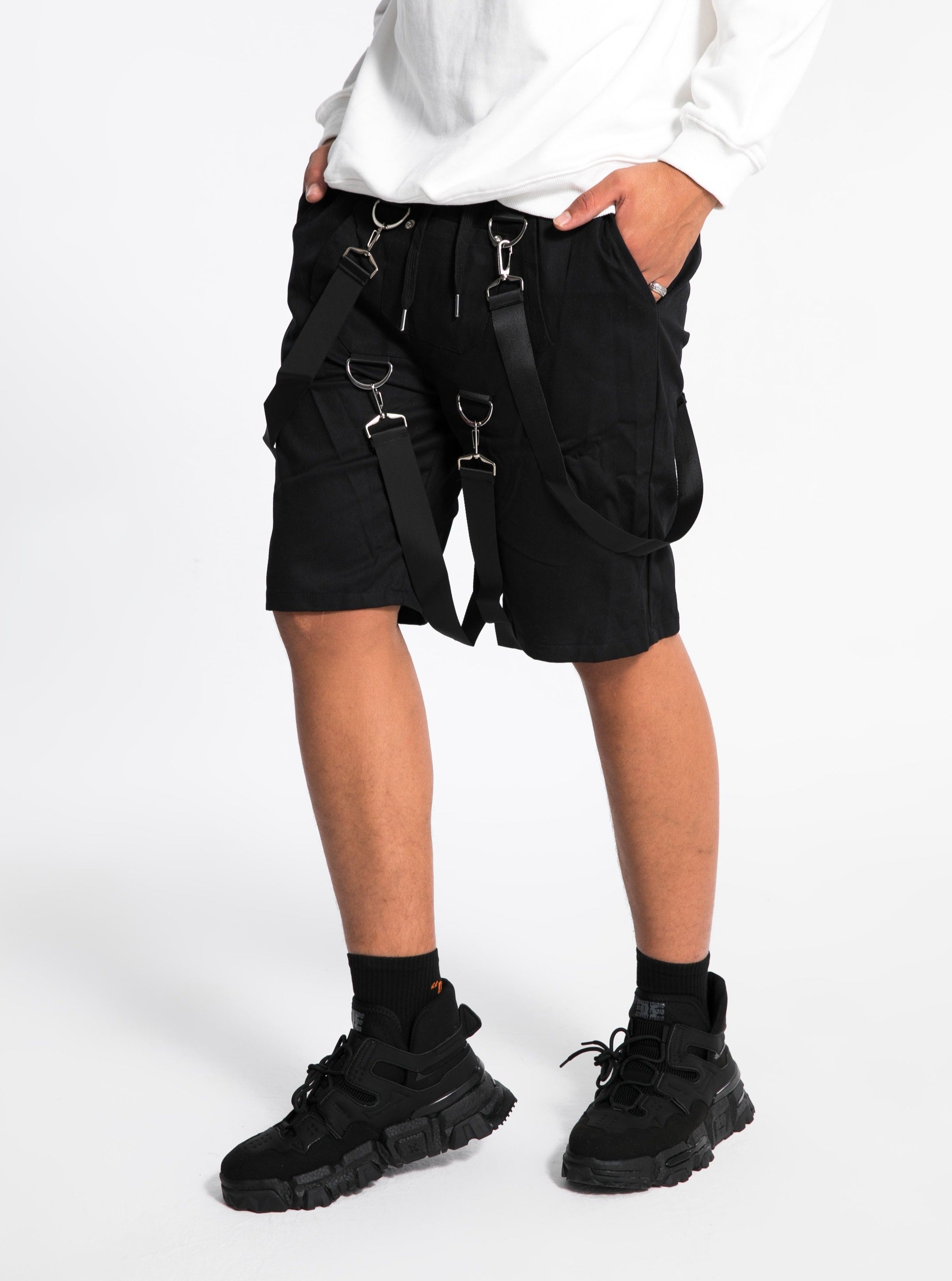 JUSTNOTAG Button-knit wide loose five-point pants pocket cargo shorts