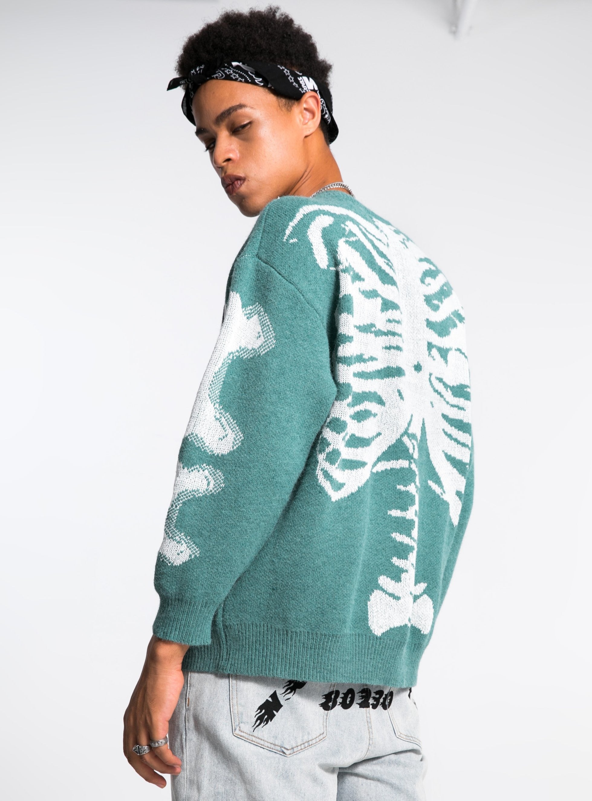 JUSTNOTAG Vintage Skeleton Print Knitted Sweater