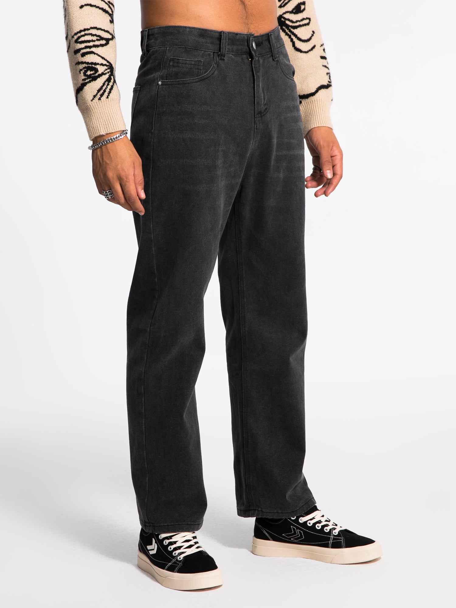 JUSTNOTAG Vintage Plain Cotton Zipper Jeans