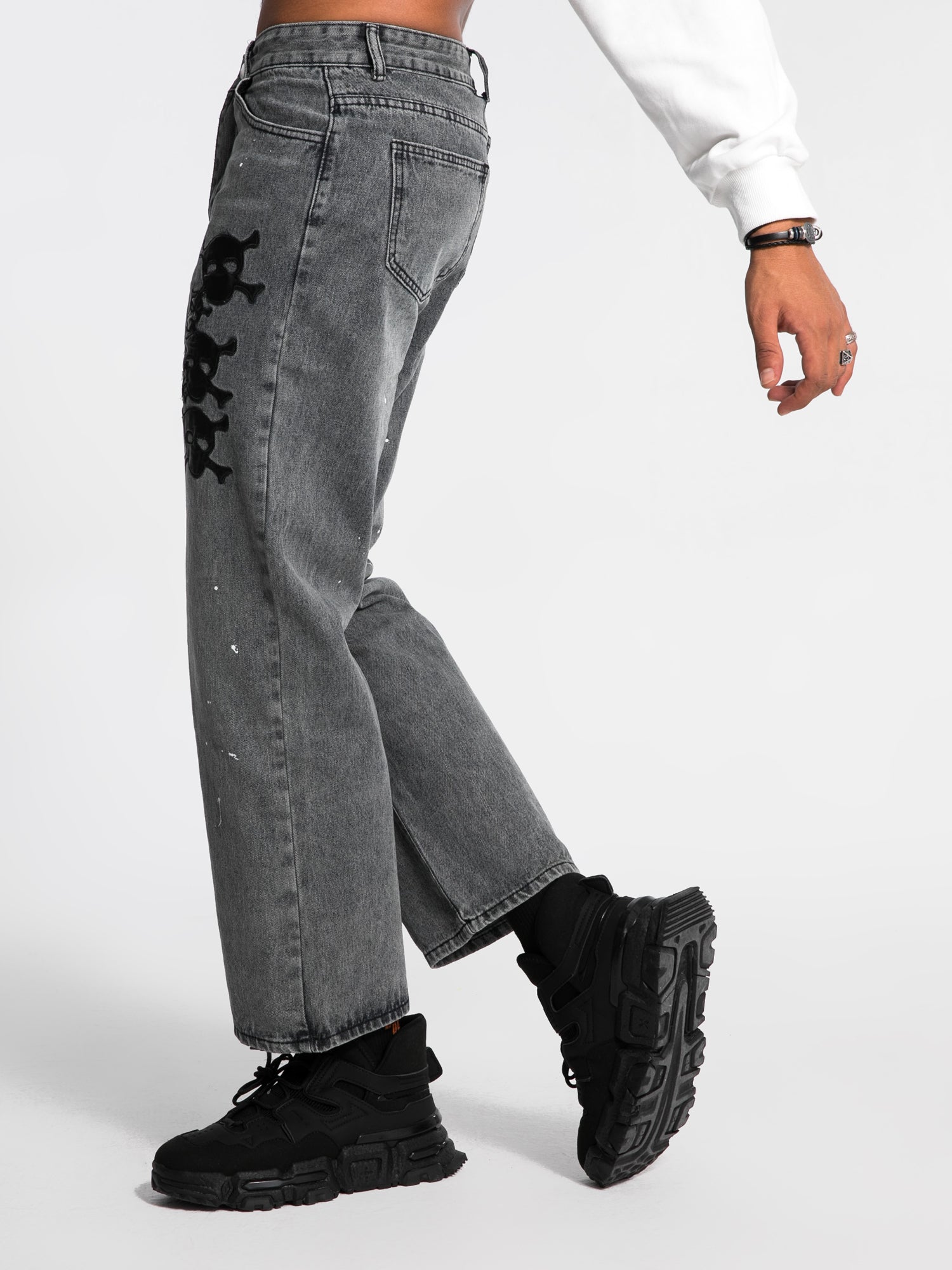 JUSTNOTAG Street Jean bandana long en coton uni avec braguette zippée