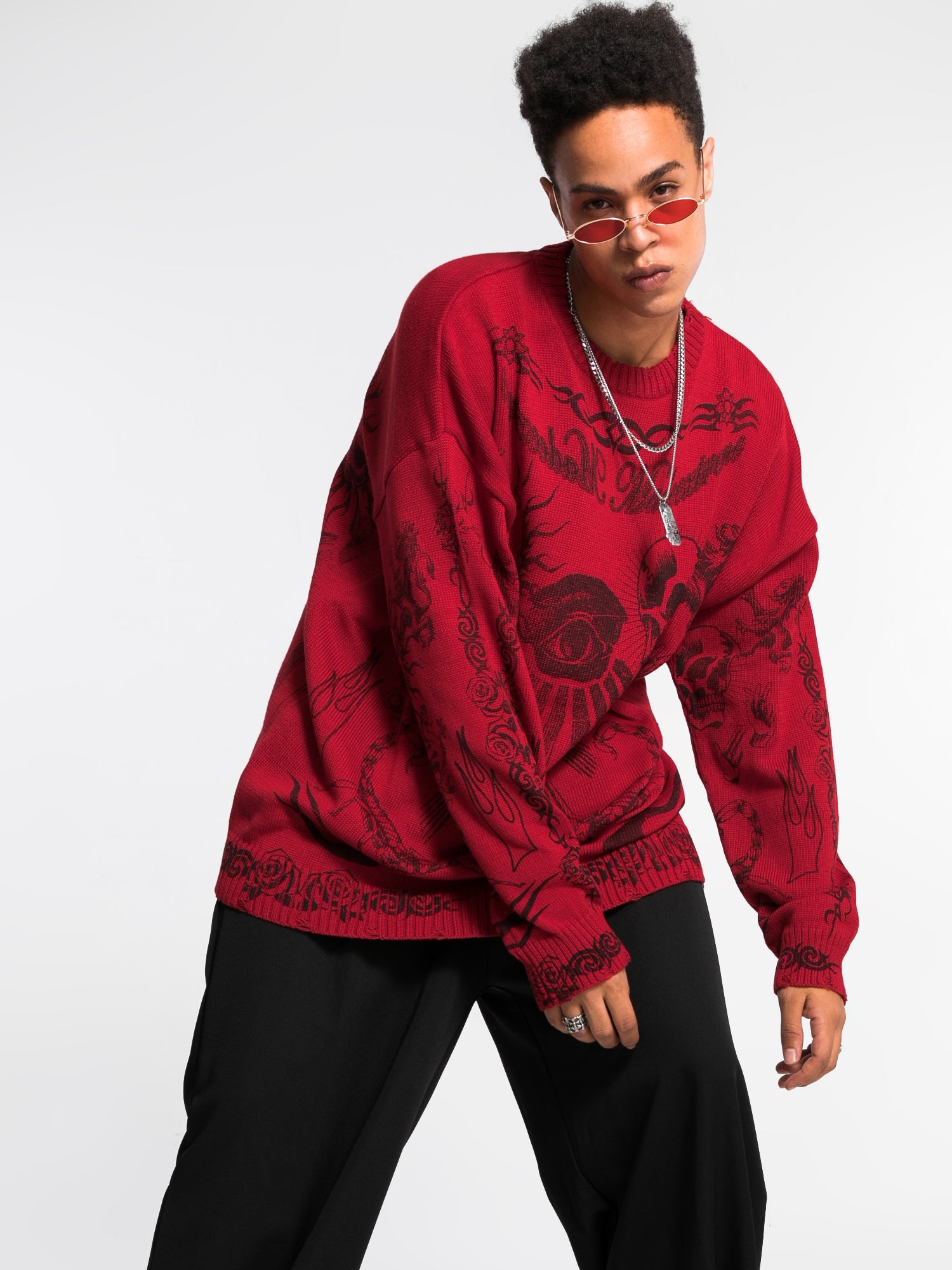 JUSTNOTAG HipHop Print Catton Pull ample à col rond