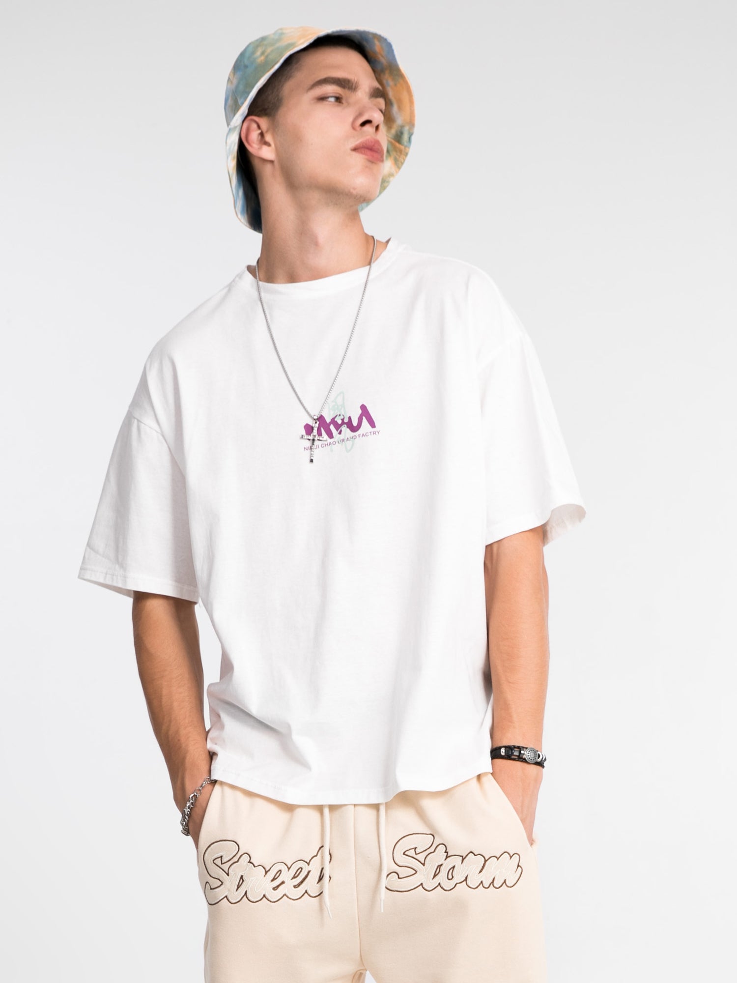 JUSTNOTAG marée nationale imprimé à manches courtes hommes hip-hop marée marque en vrac coton col rond été T-shirts
