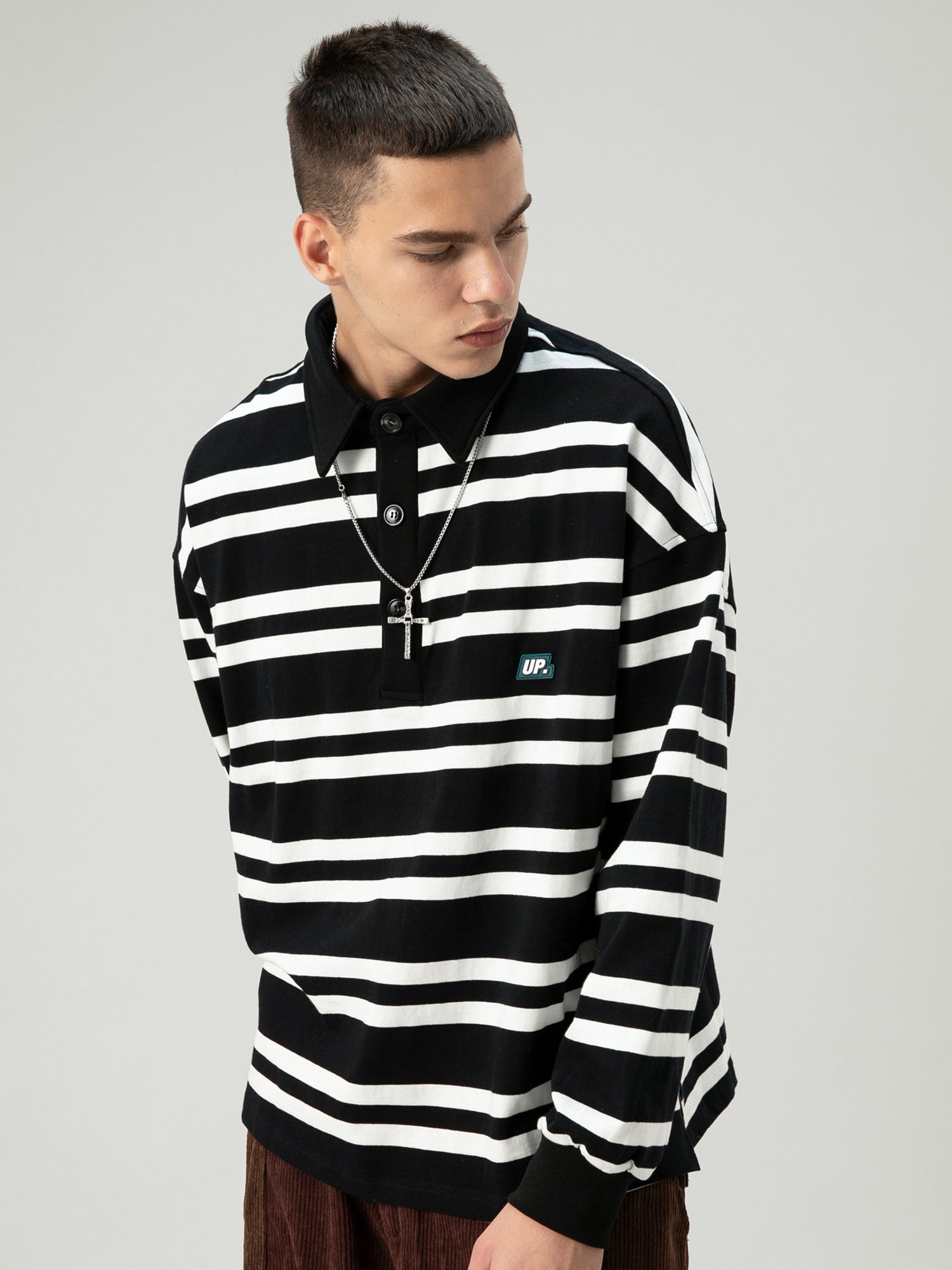 JUSTNOTAG Striped POLO Sweatshirt