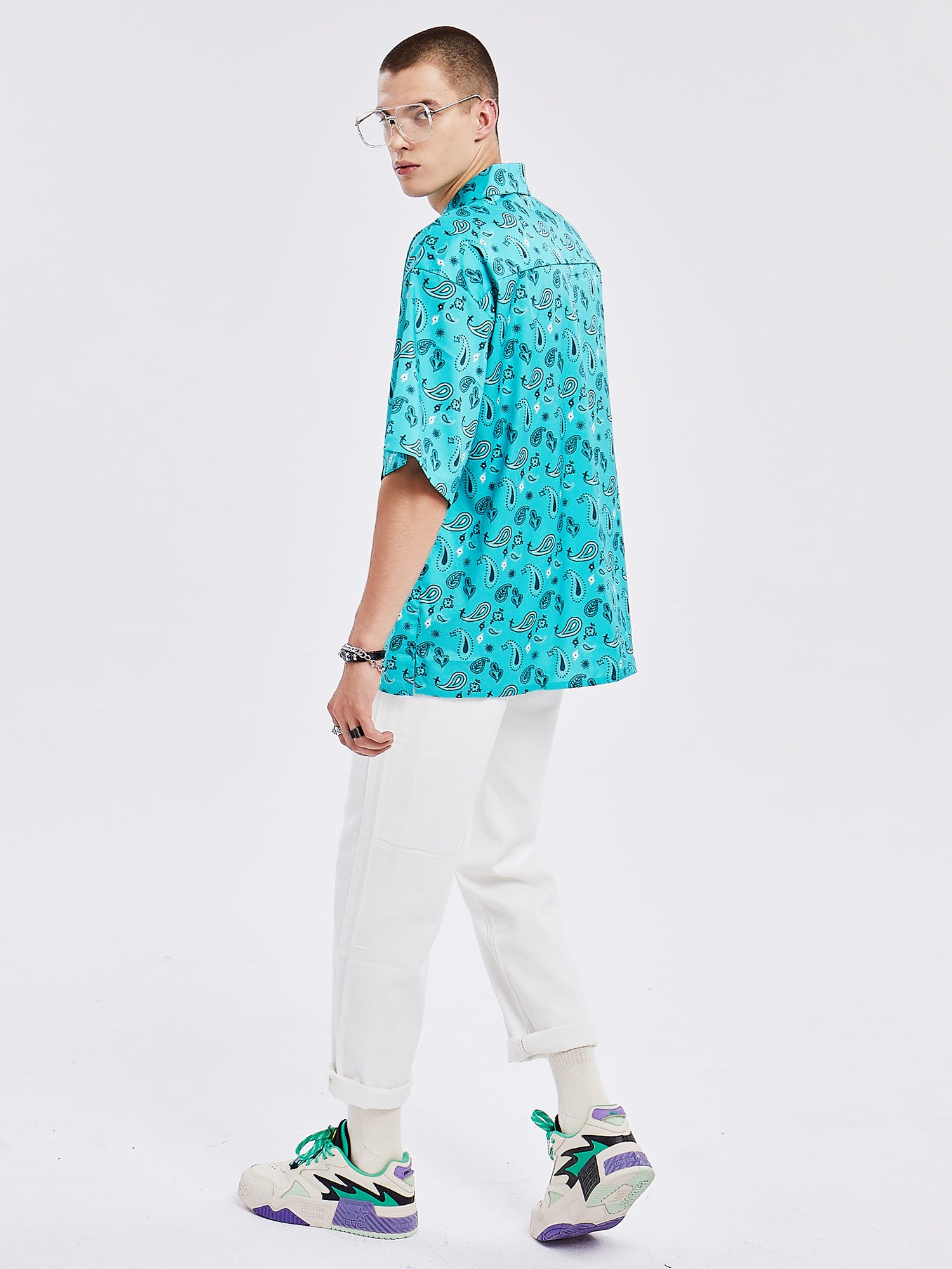 JUSTNOTAG Floral Print Polyester Turn-down Collar Shirts