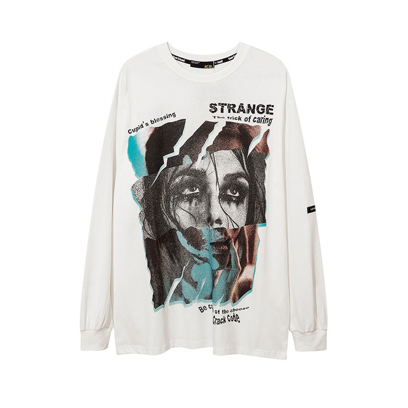 JUSTNOTAG Depressed Girl Graffiti Print Hip-Hop Sweatshirts