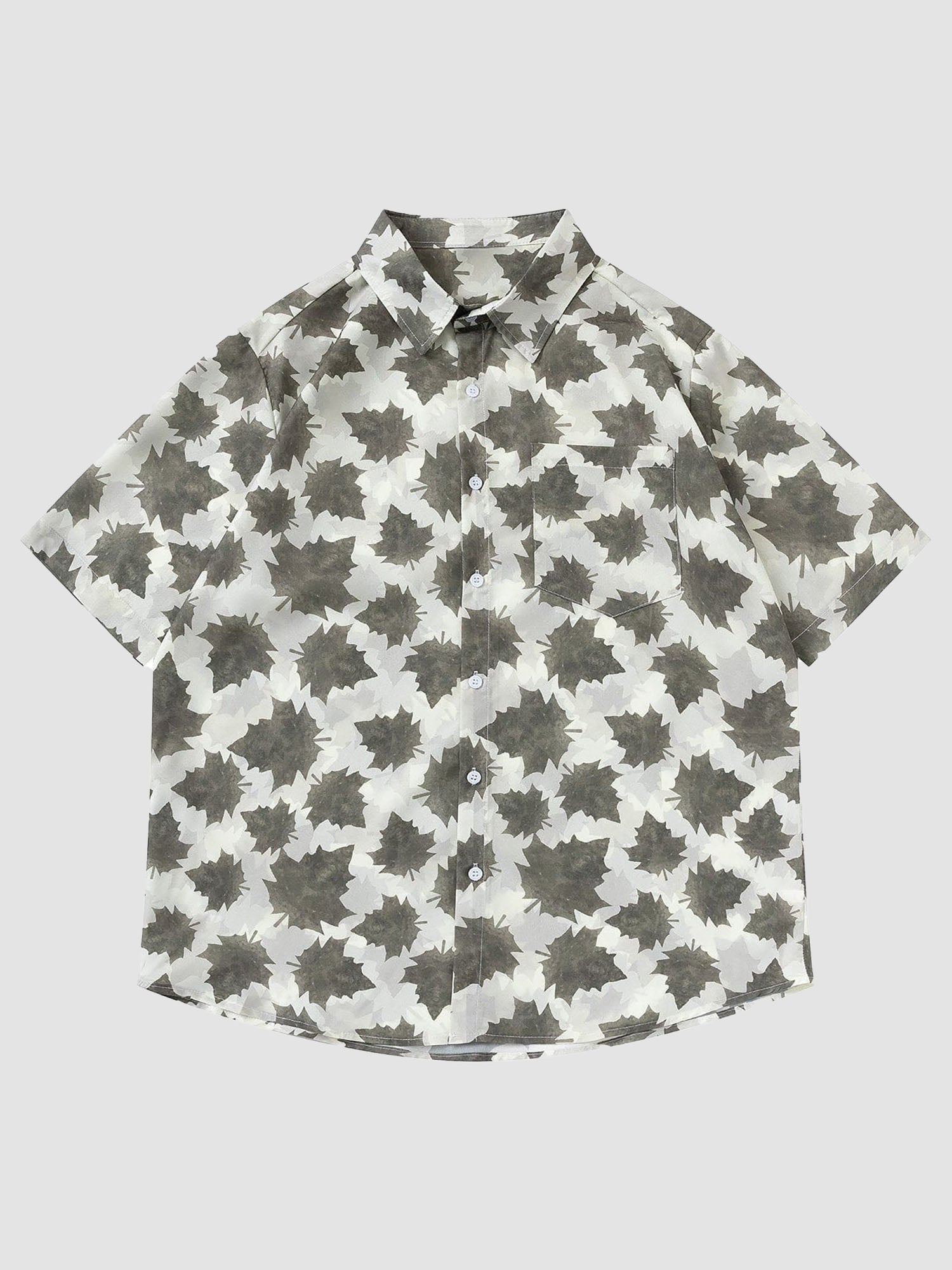 JUSTNOTAG Full Maple Leaf Print Short Sleeve Shirts