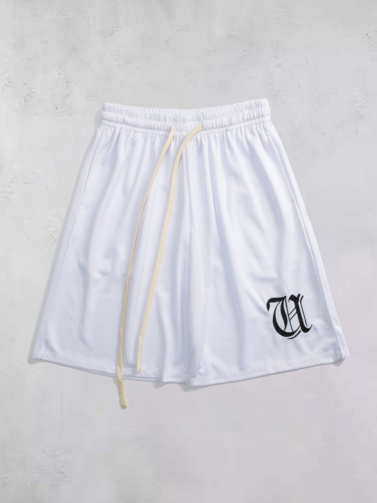 JUSTNOTAG Symbolic Embroidered Drawstring Waist Shorts