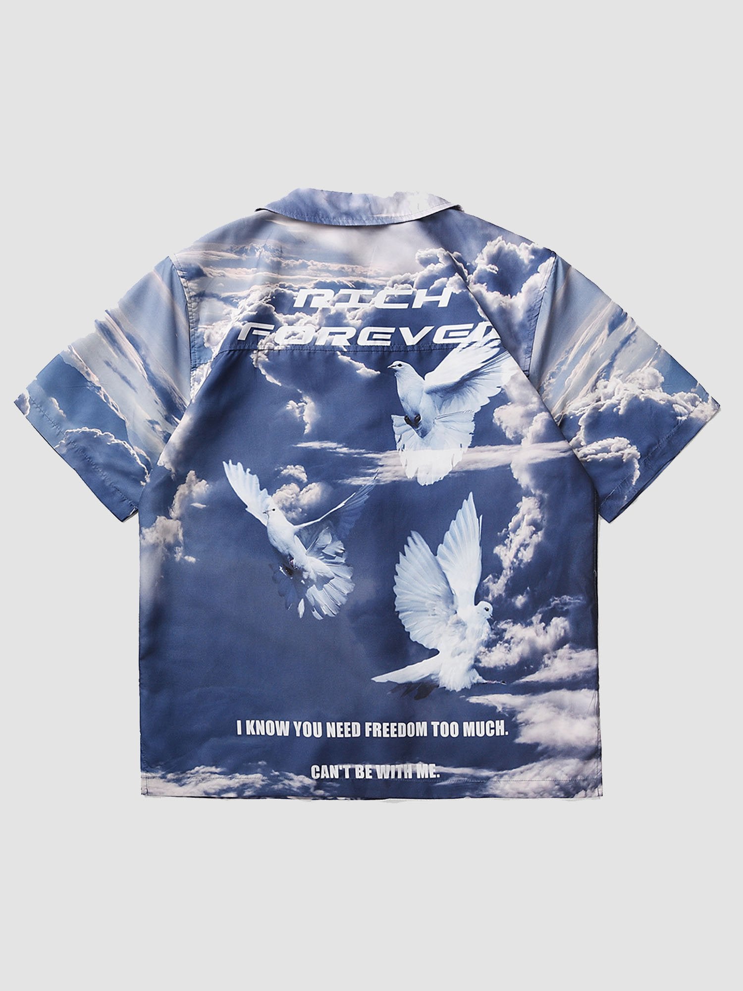 JUSTNOTAG Free Peace Dove Full Print Short Sleeve Shirts