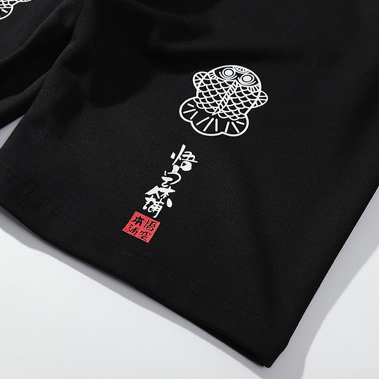 JUSTNOTAG Chinese Kanji Print Drawstring Waist Shorts
