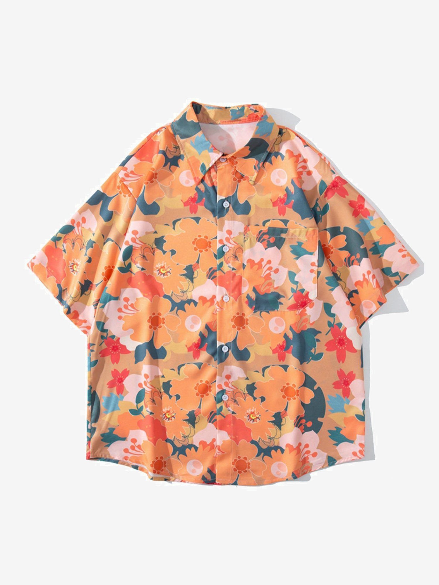 Justnotag Chemise à manches courtes style vacances à fleurs vintage
