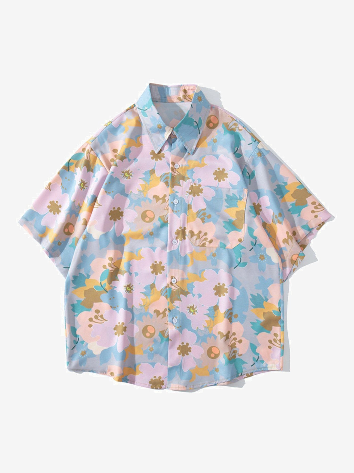 JUSTNOTAG Vintage Floral Holiday Style Short Sleeve Shirt