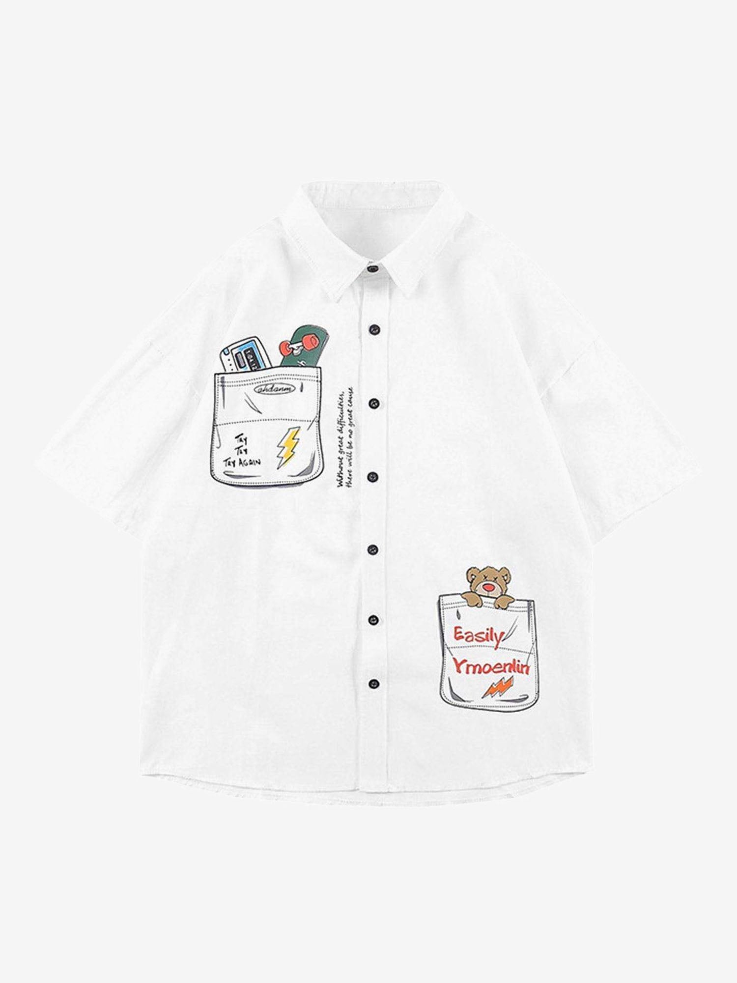 Chemise à manches courtes imprimée Justnotag Cartoon Fake Pocket