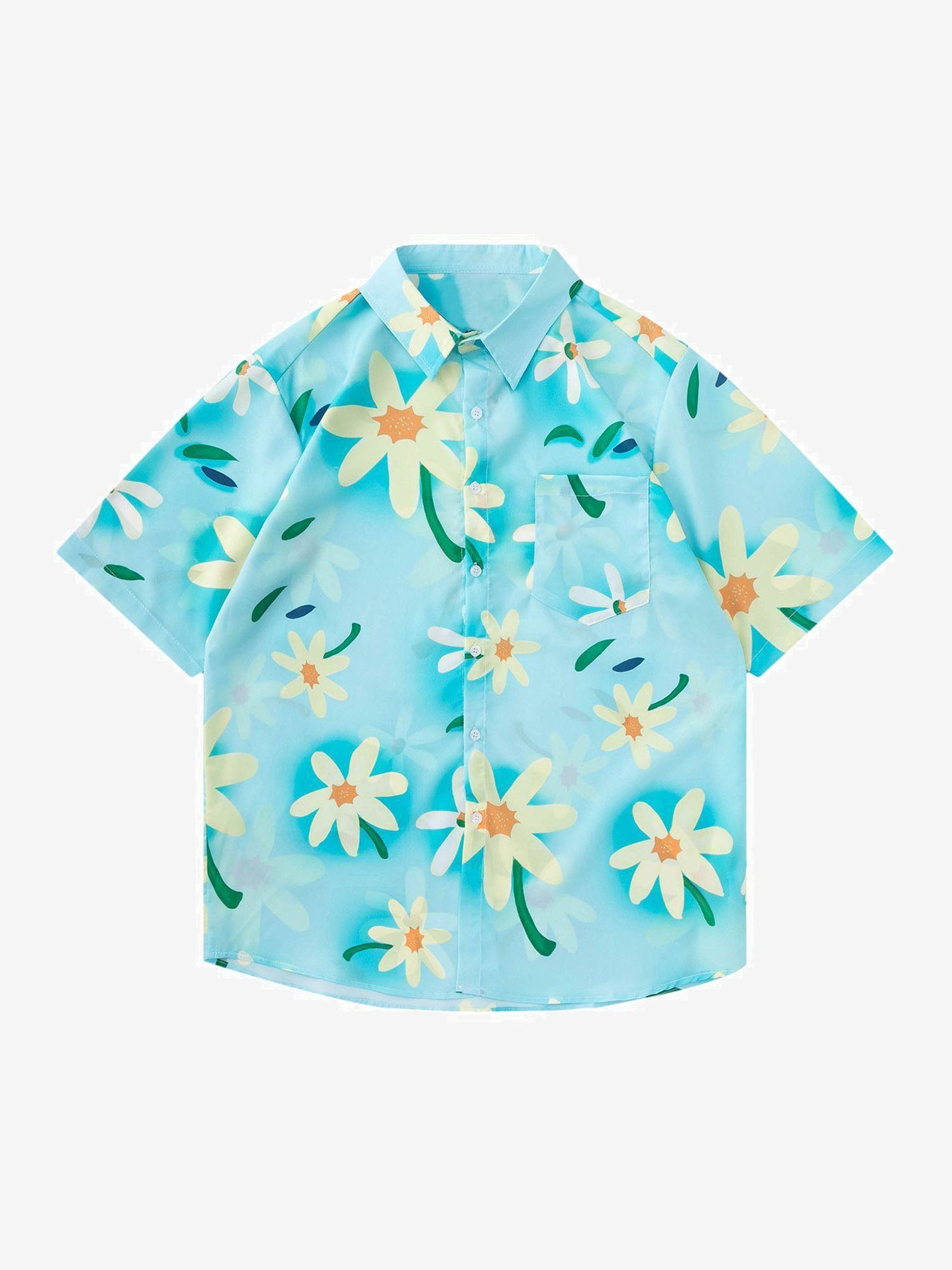 JUSTNOTAG Flower Full Print Holiday Wind Short Sleeve Shirt