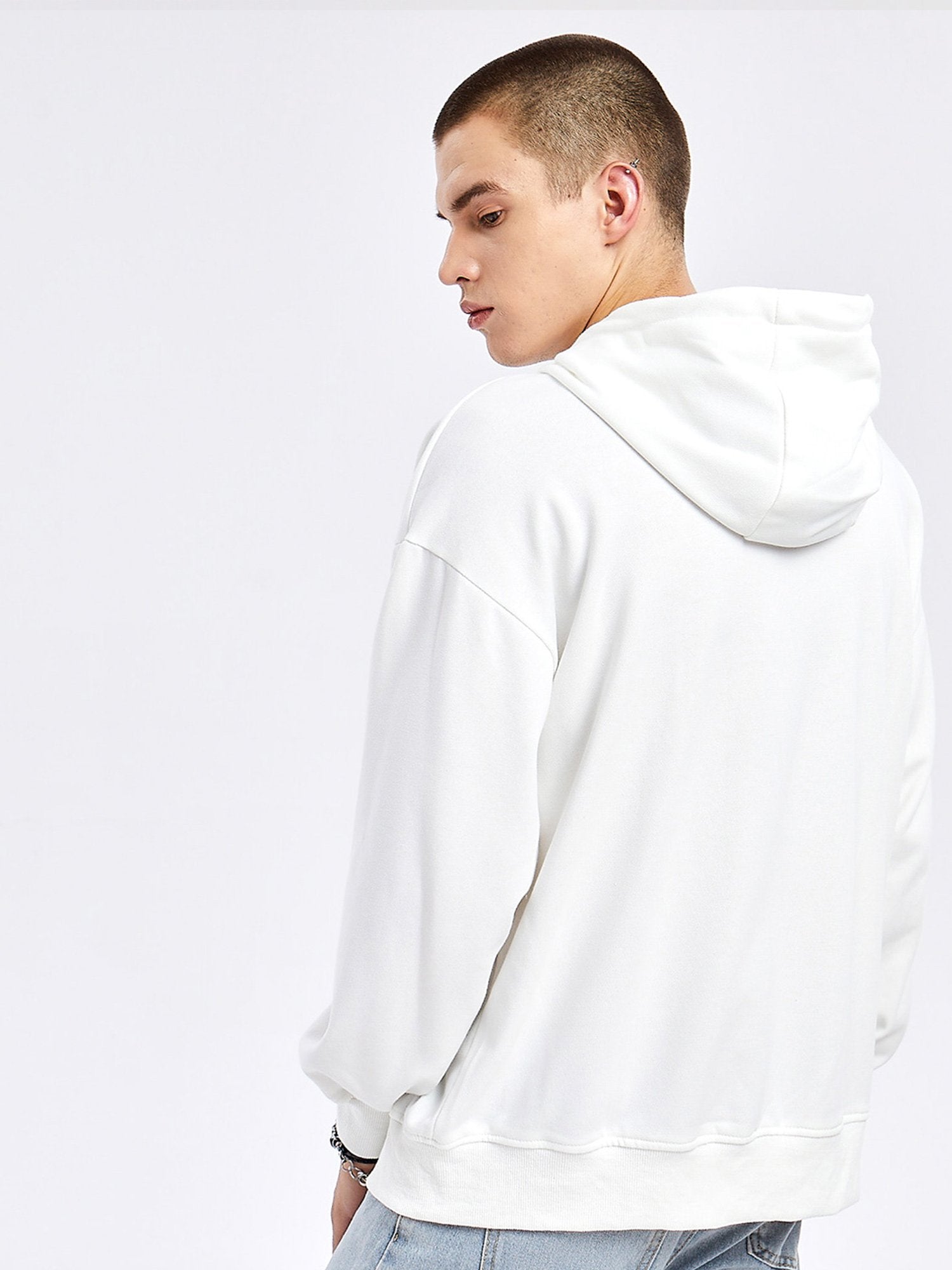 Cotton Zip-Up White Hoodies with Pockets