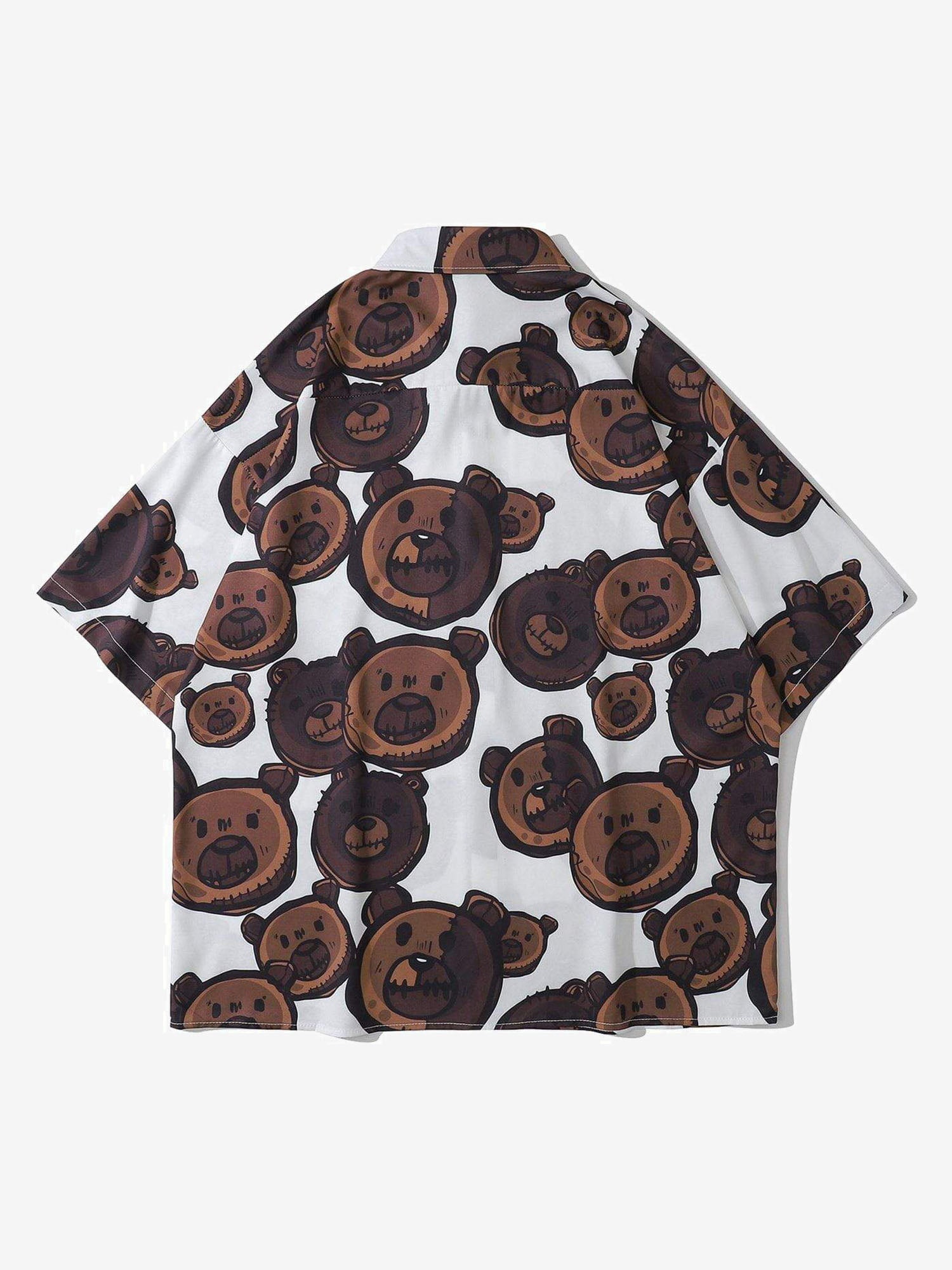 JUSTNOTAG Cartoon Bear Full Print Short Sleeved Shirt