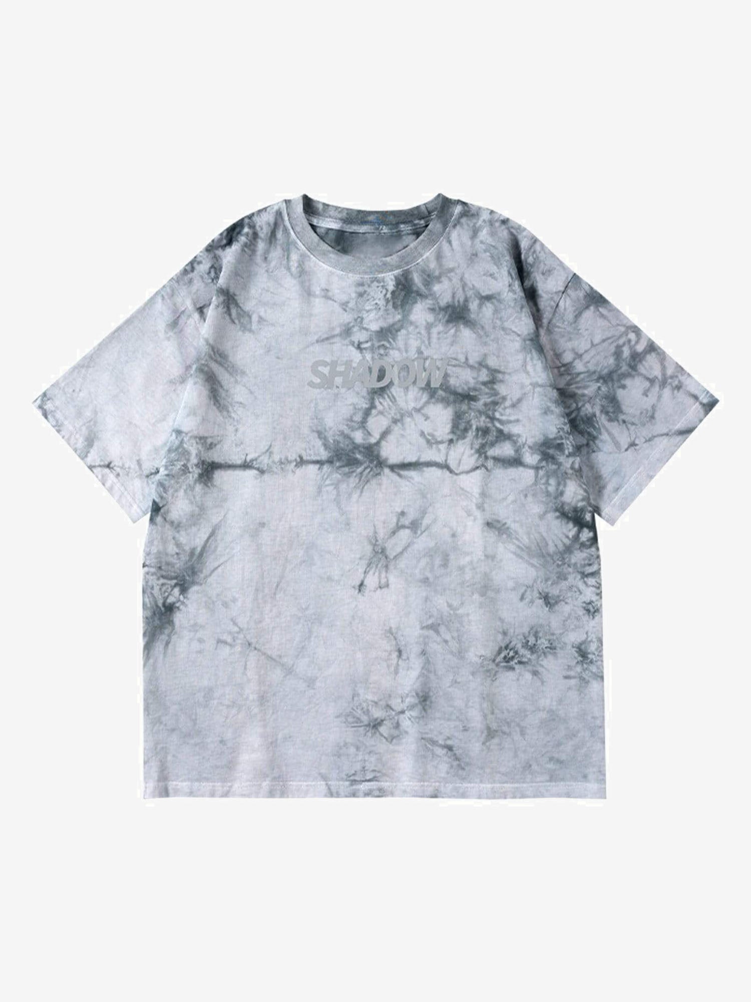 JUSTNOTAG Reflective Letters Cotton Graphic Tie-Dye Short Sleeve Tee