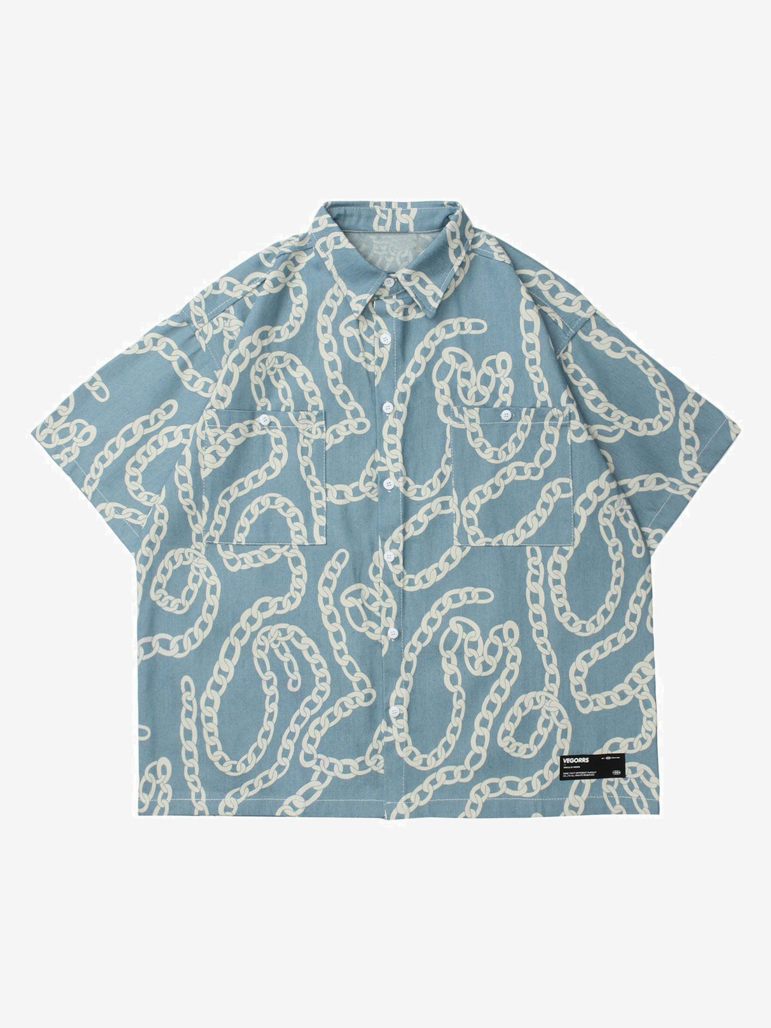 JUSTNOTAG Chain Pattern Full Print Short Sleeve Shirt
