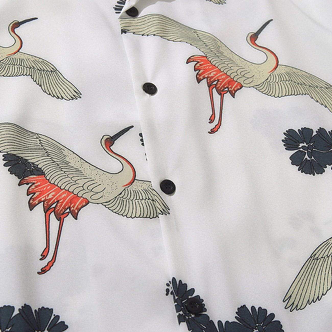 JUSTNOTAG Vintage Crane Full Print Short-sleeved Shirt