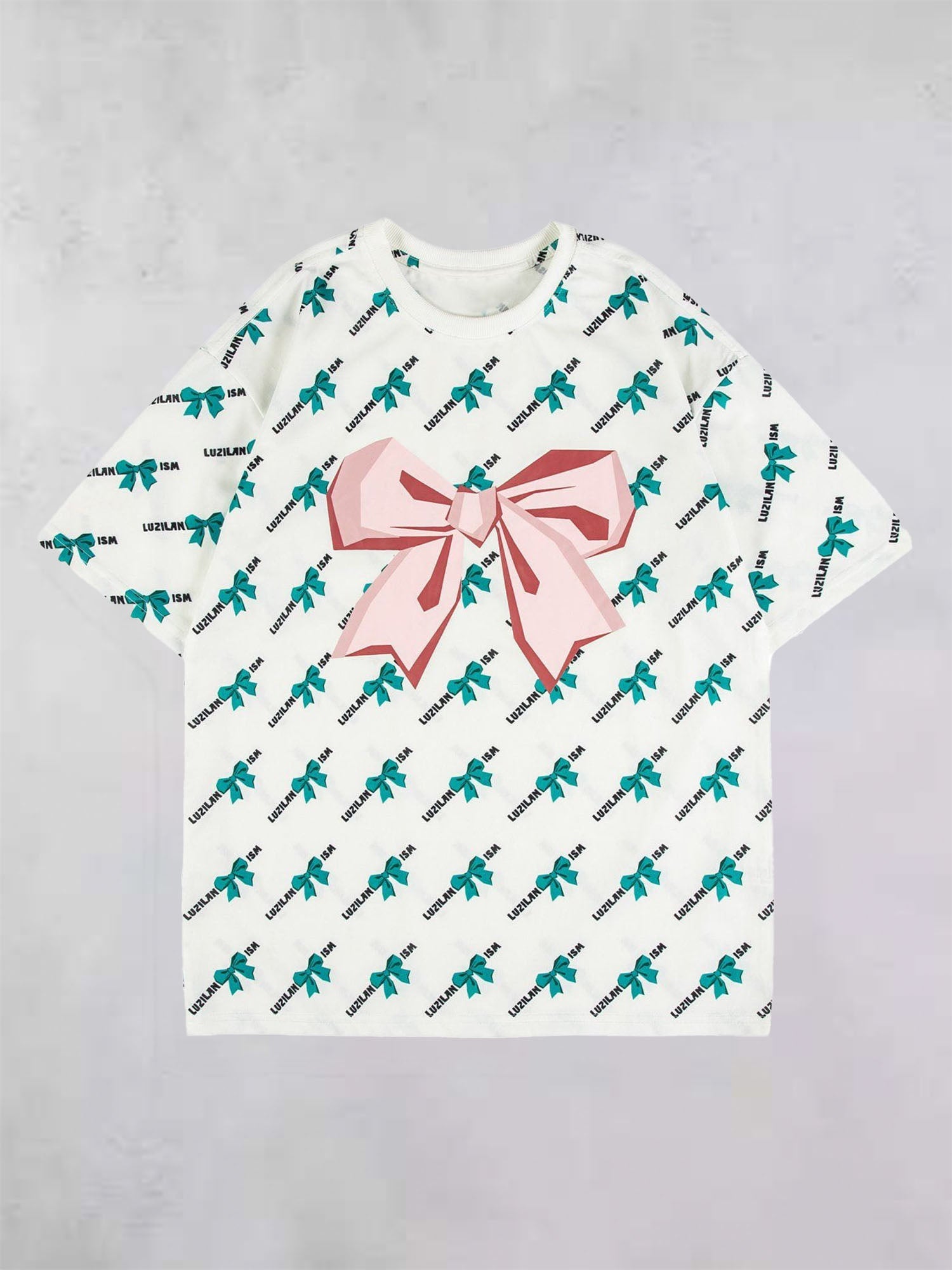 JUSTNOTAG Full Letter Bow Tie Graphic Short Sleeve Tee