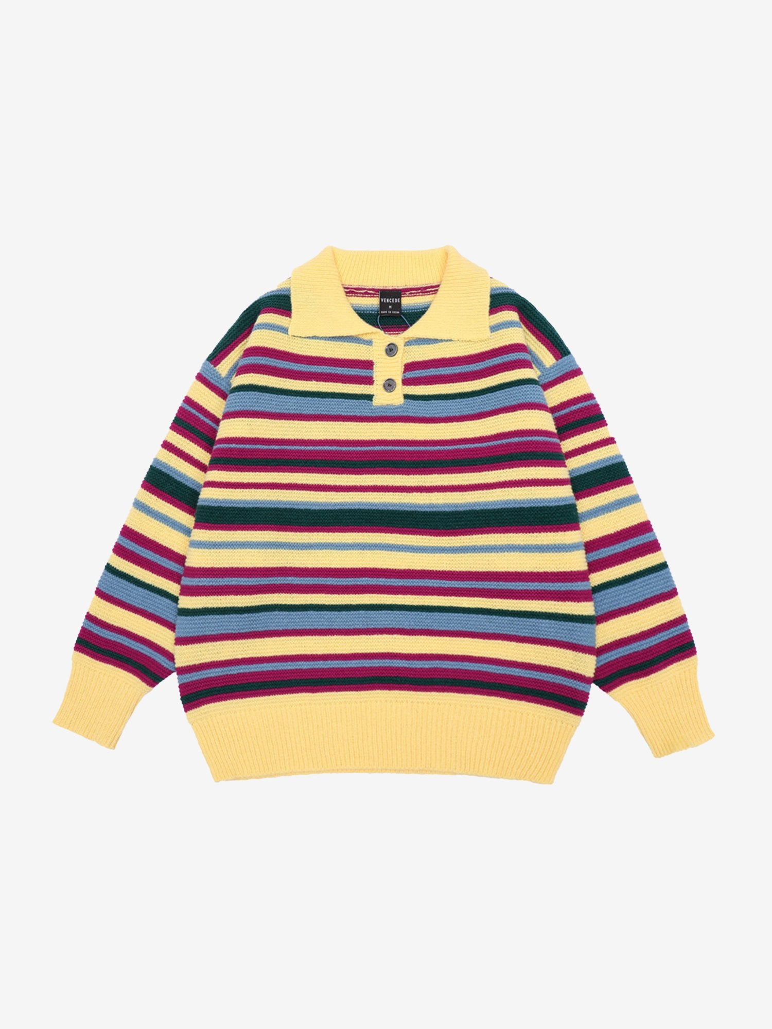 JUSTNOTAG Street Striped Polyester Turn-down Collar Sweaters