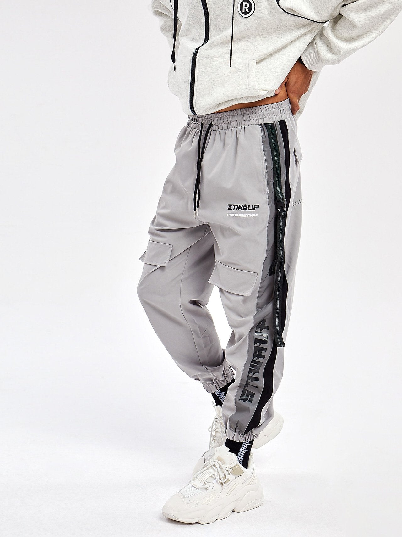 Silver Pocket Long Techwear Reflective Pants