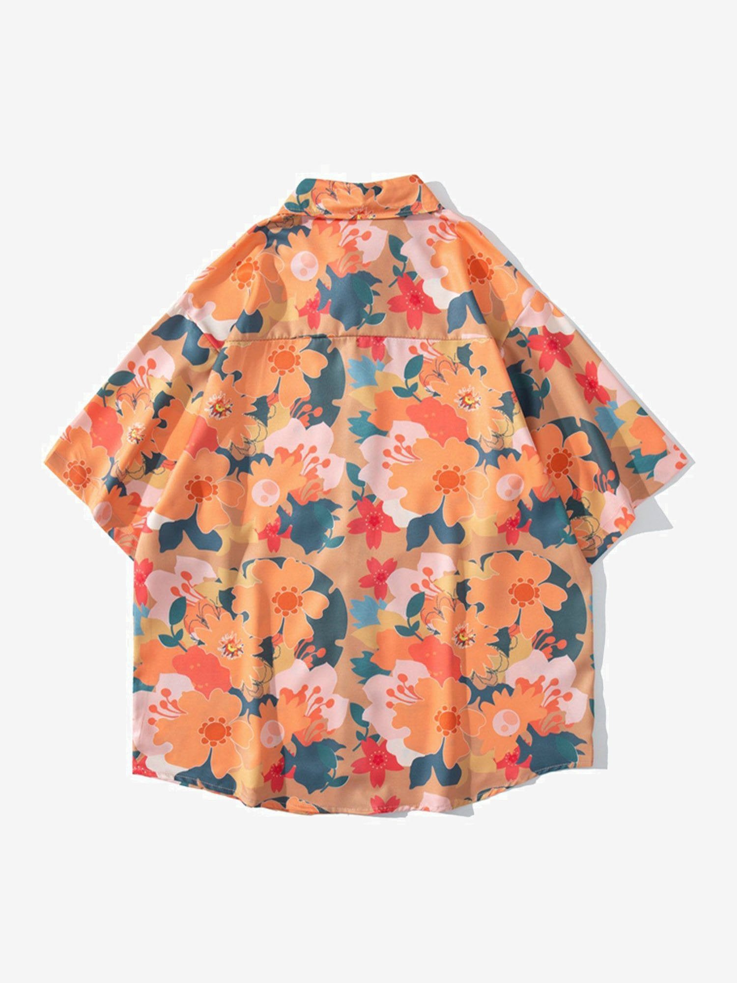JUSTNOTAG Vintage Floral Holiday Style Short Sleeve Shirt