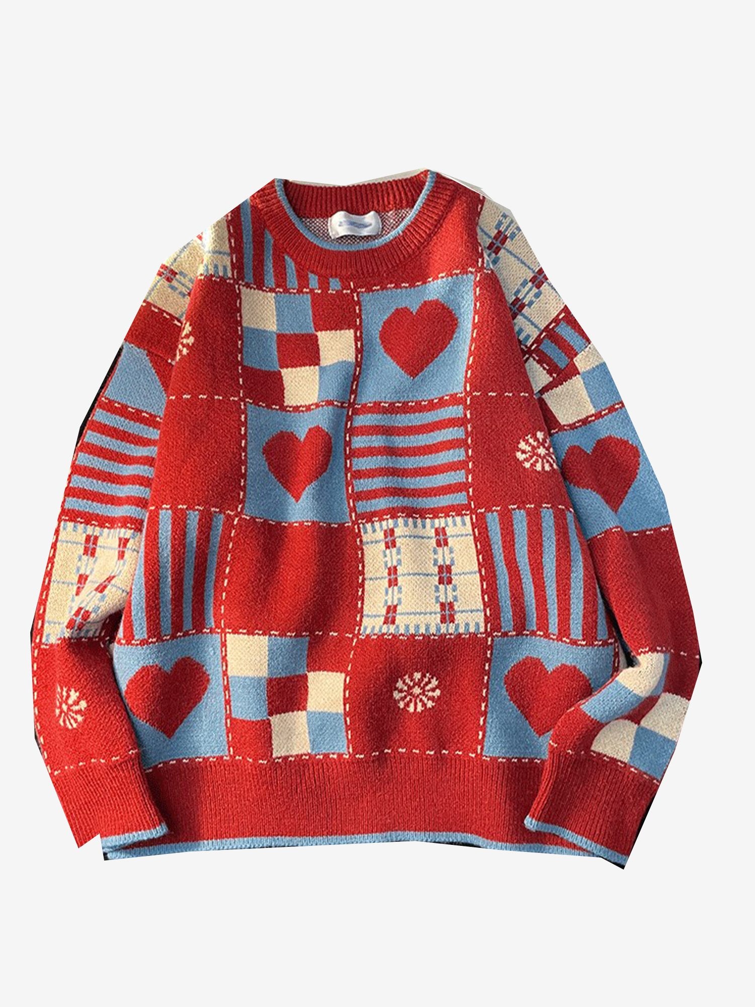 Red Fashion Print Knitted Round Neck Sweaters for men's