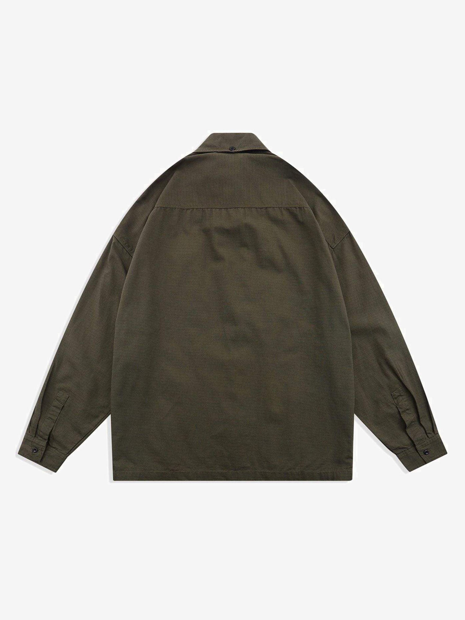 JUSTNOTAG  Multi-Pocket Plain Long Regular Sleeve Shirt