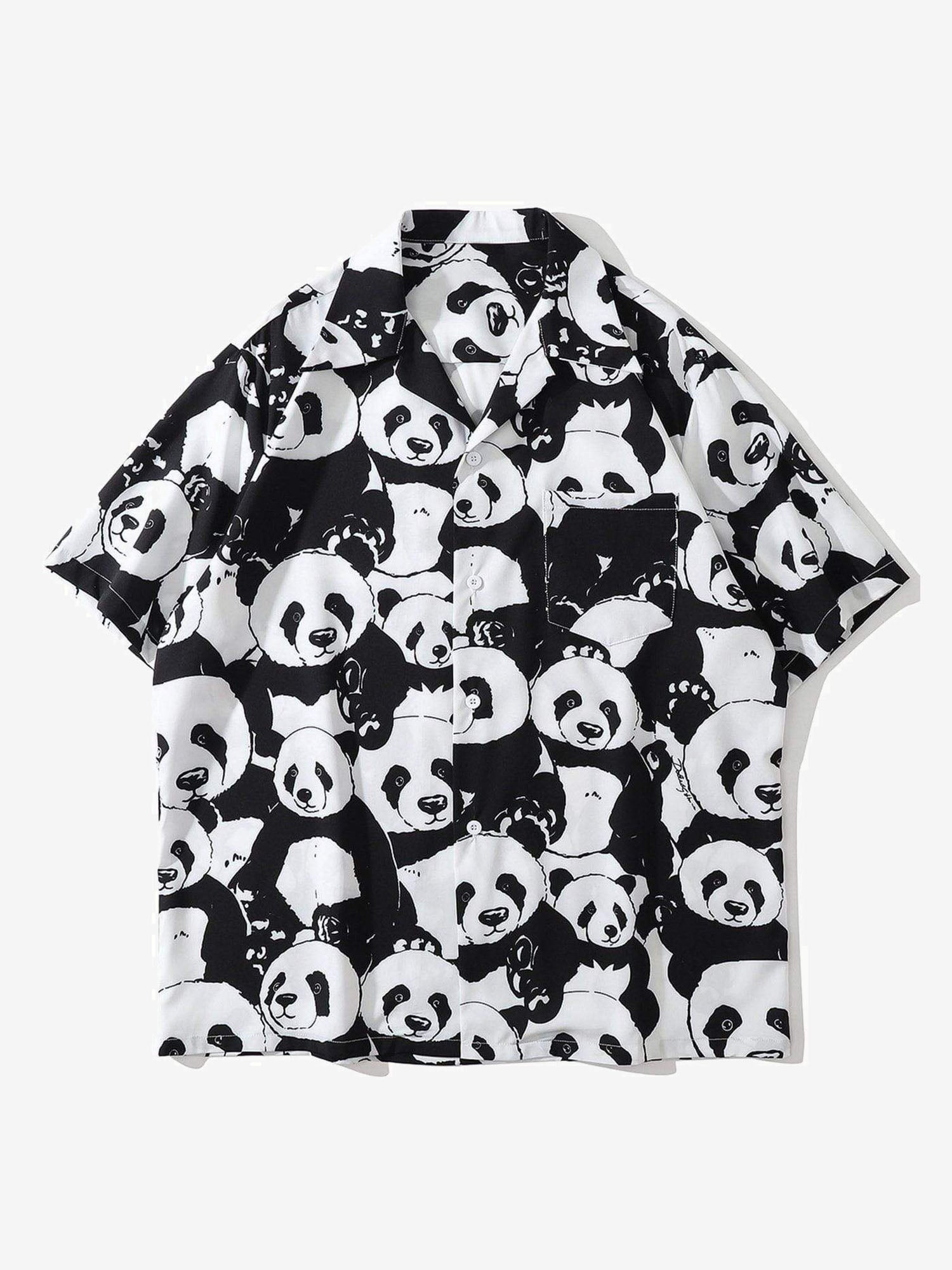 JUSTNOTAG Panda Print Short Sleeve Shirts