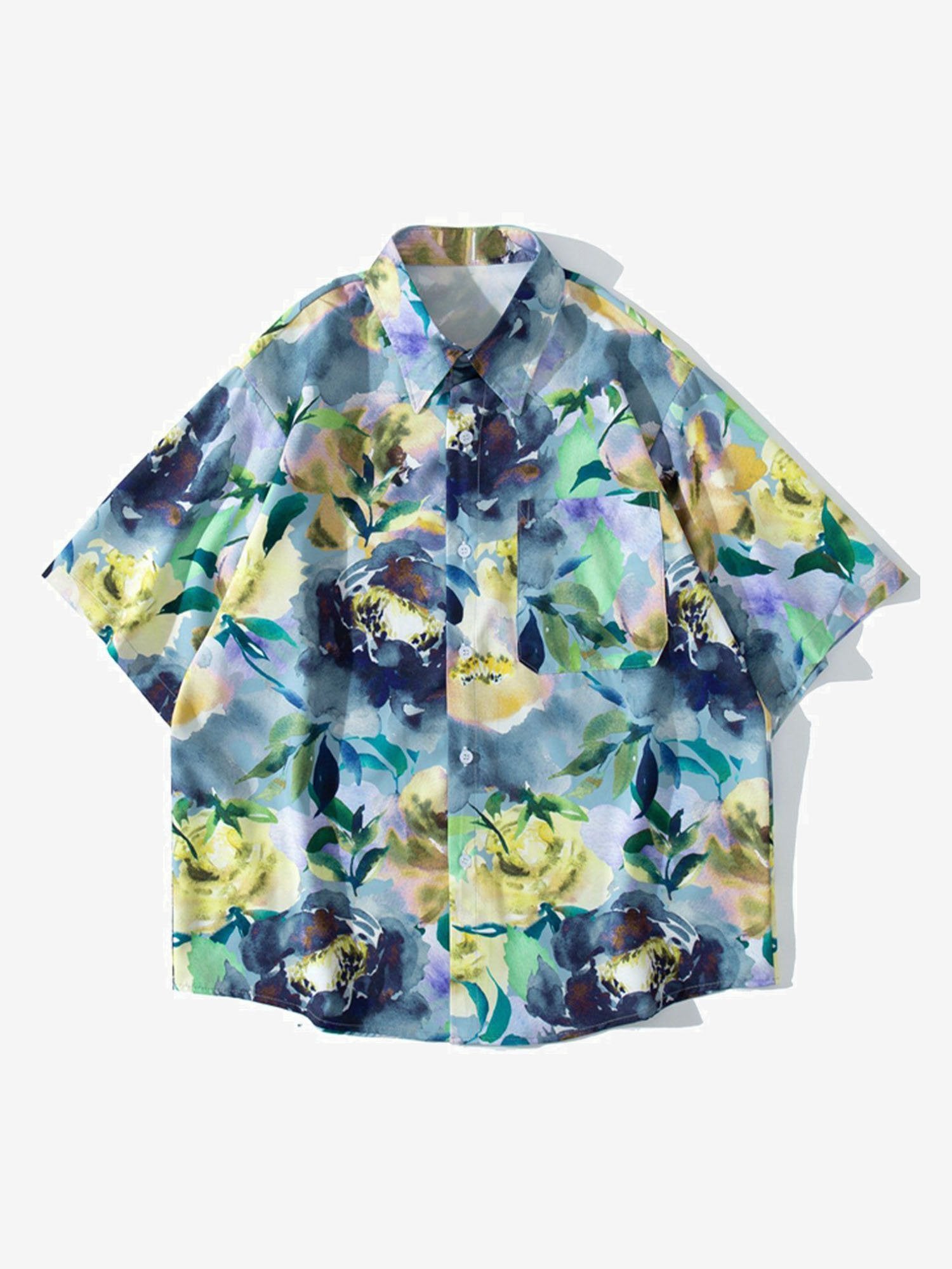 JUSTNOTAG Full Tropical Floral Holiday Style Short Sleeved Shirt