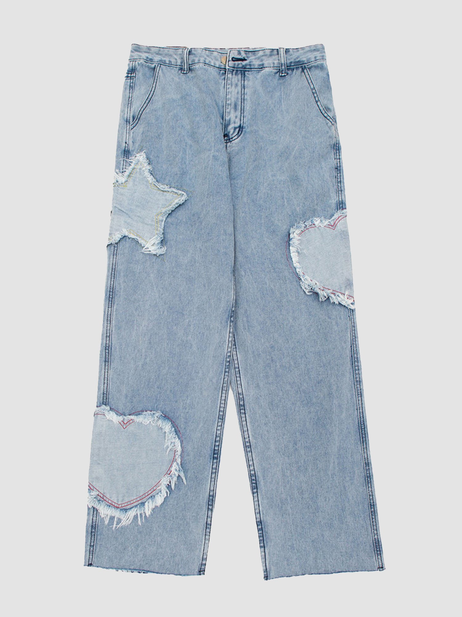 JUSTNOTAG Street Print Jean Lange Jeans mit Reißverschluss