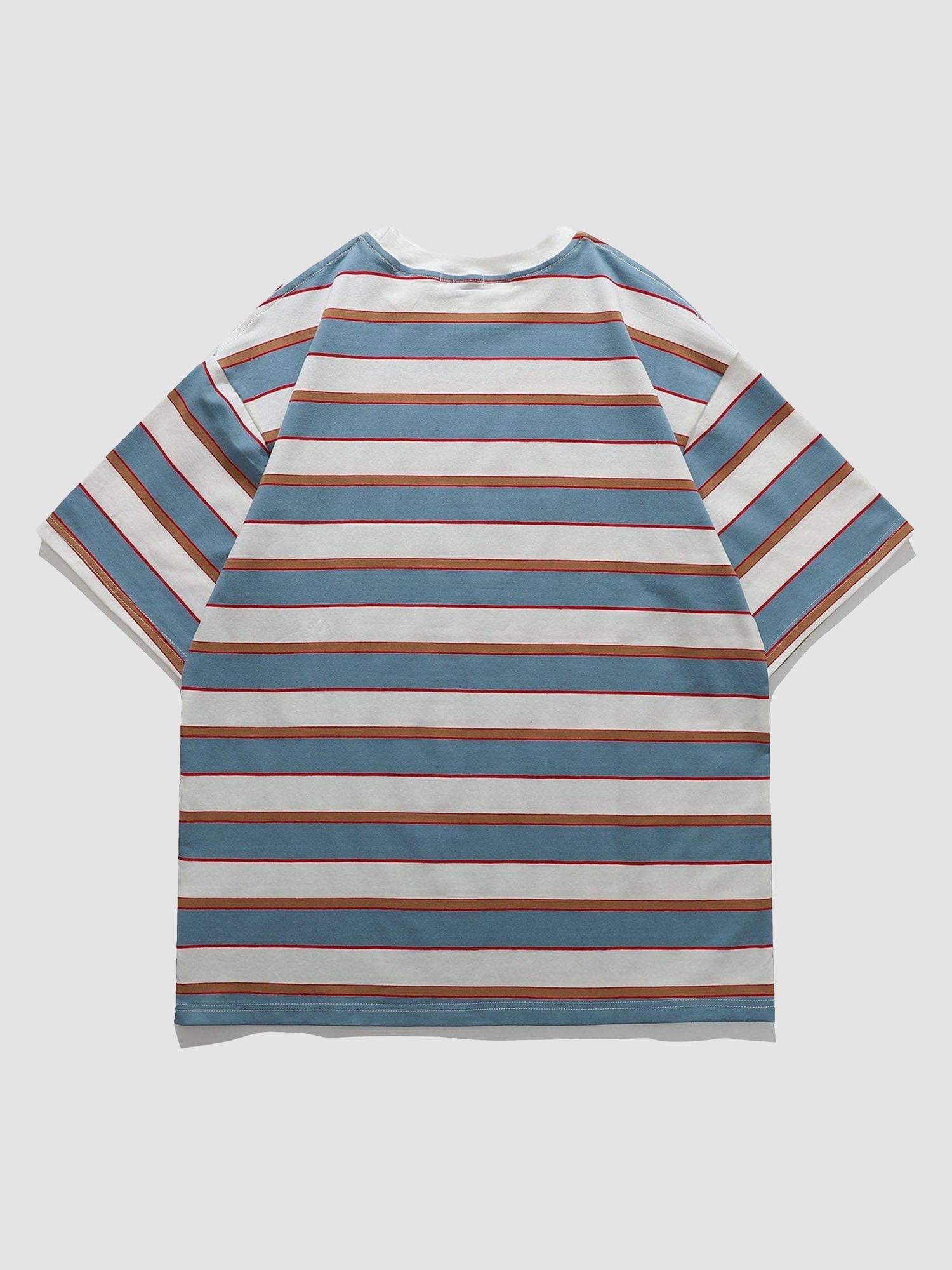 JUSTNOTAG Embroidered Striped Panel Short Sleeve Tee