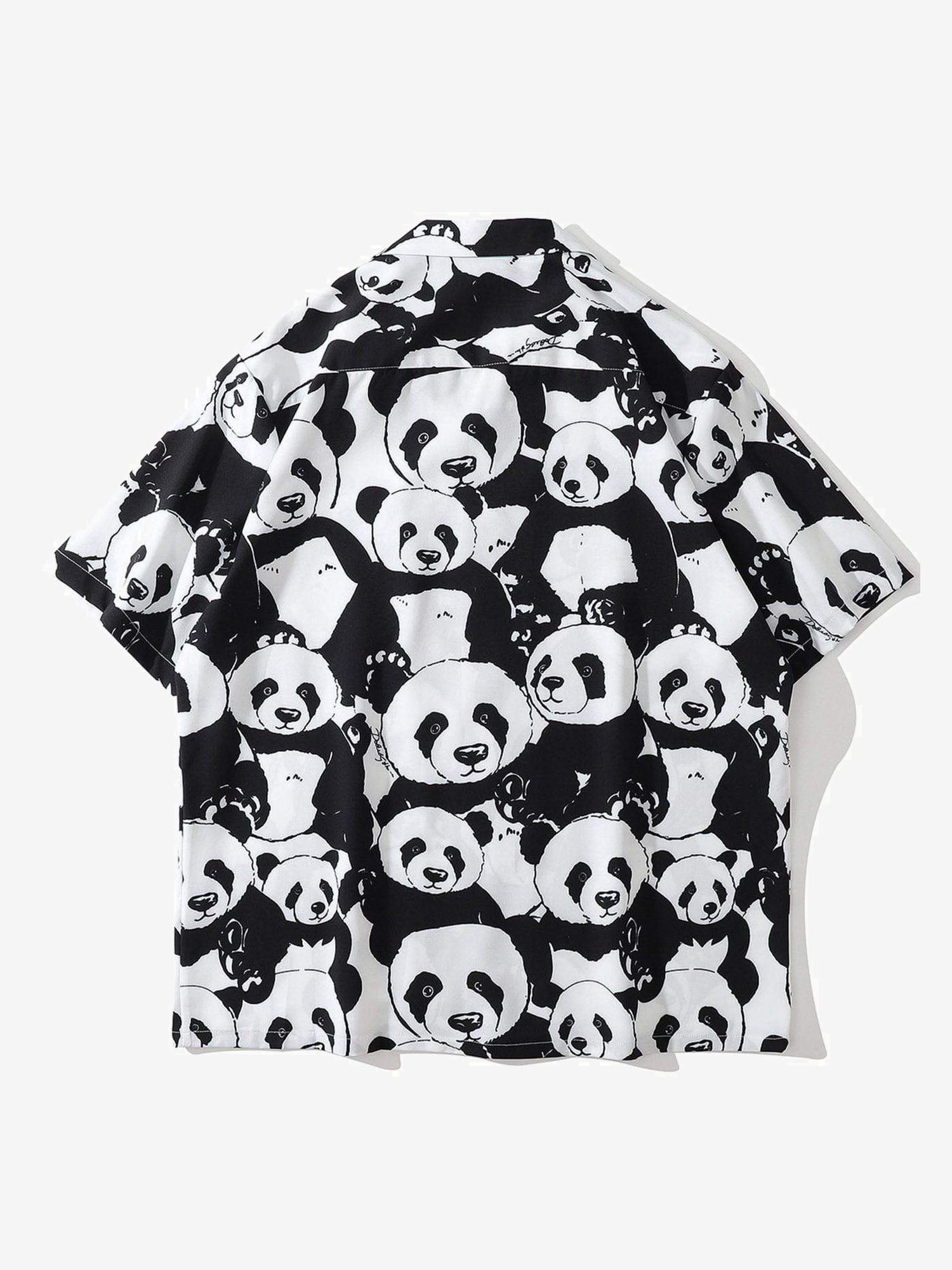 JUSTNOTAG Panda Print Short Sleeve Shirts