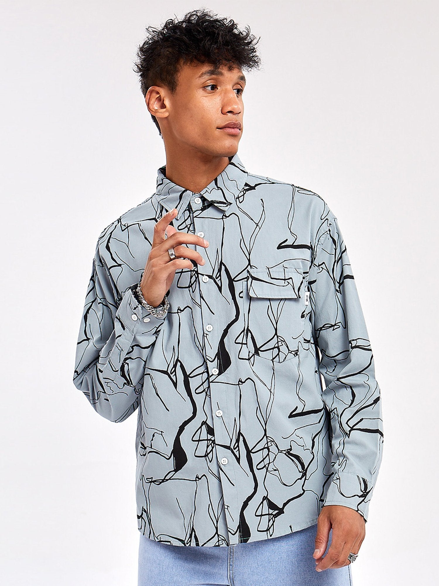 Collar Shirts with Long Sleeve Print Cotton Turn-down