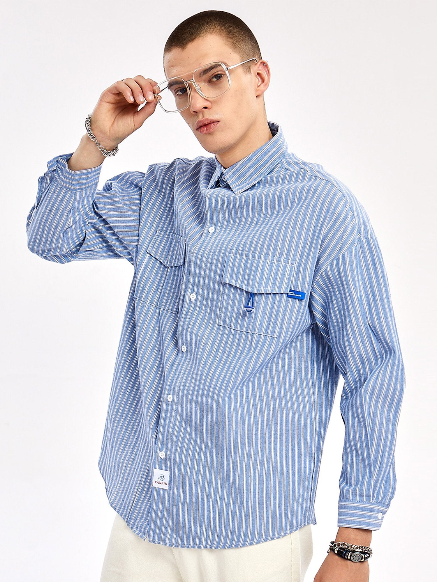 Striped Cotton Polyester Turn-down Collar Shirts for men's