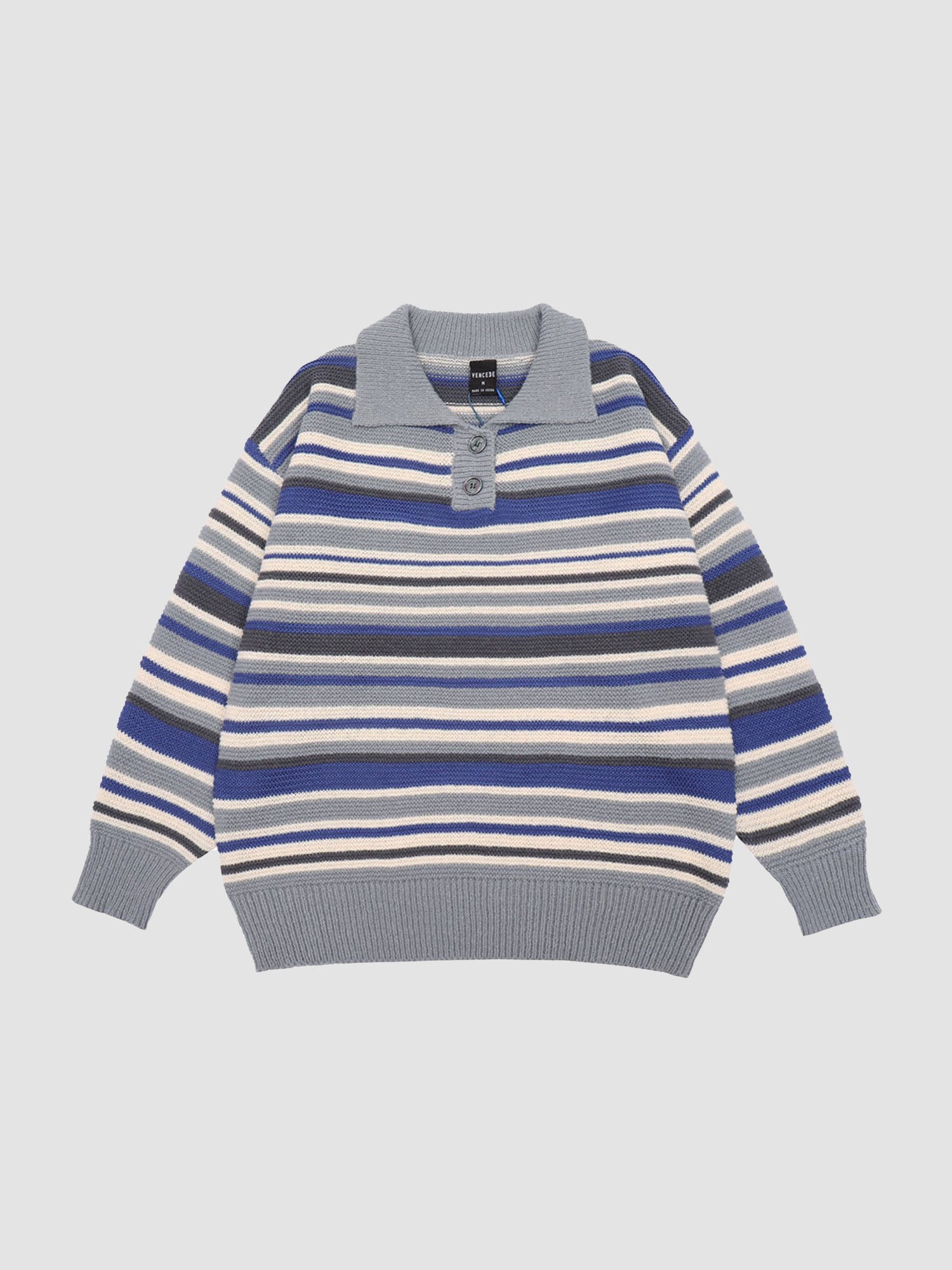JUSTNOTAG Street Striped Polyester Turn-down Collar Sweaters