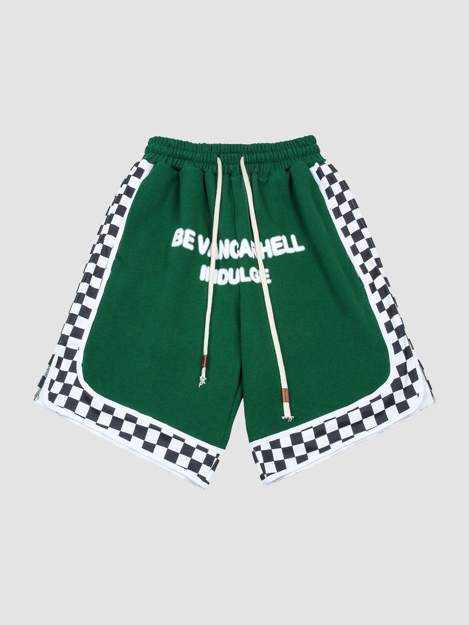 JUSTNOTAG Letter Print Side Checkerboard Shorts
