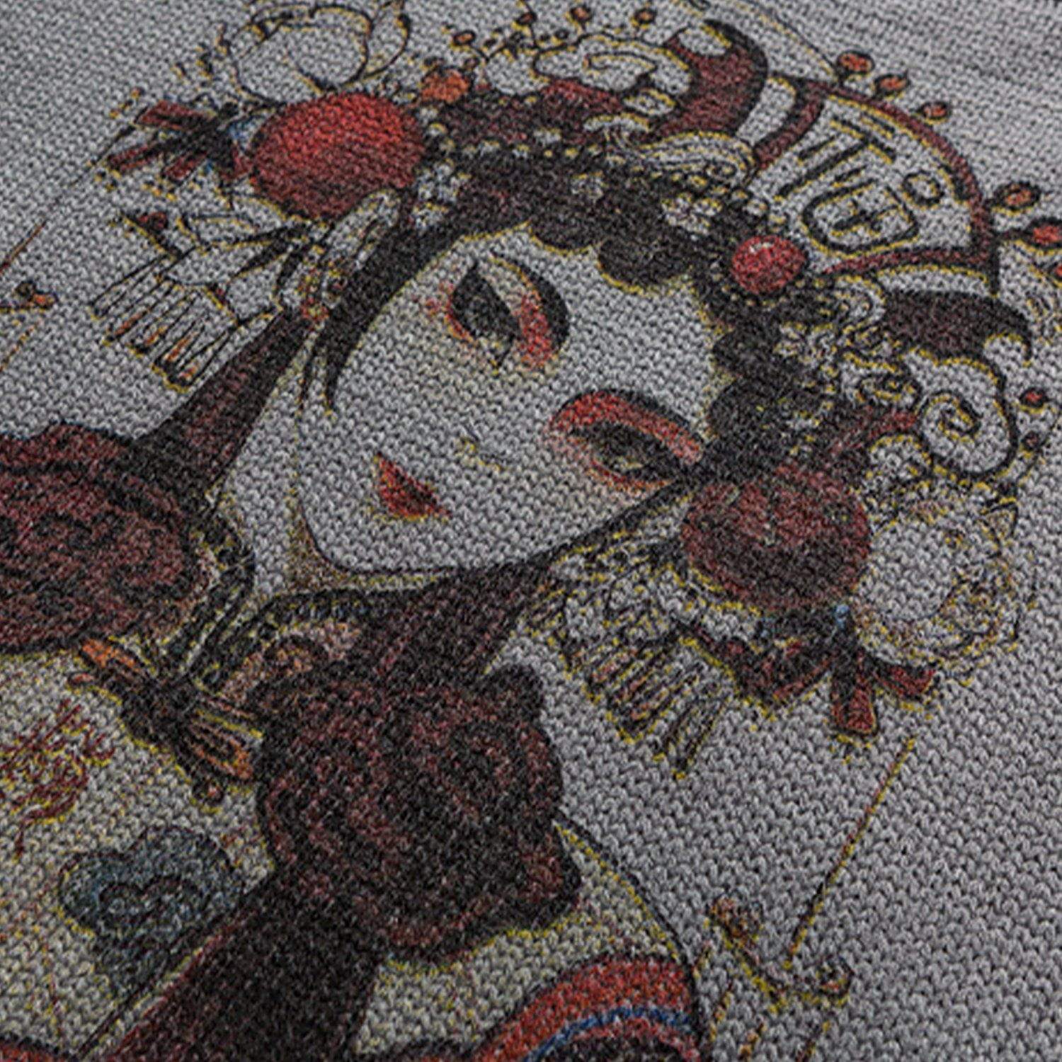 JUSTNOTAG Vintage Chinese Style Peking Opera Print Knitted Sweater