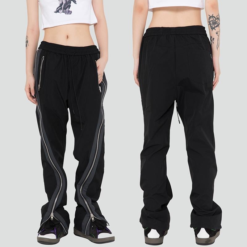 JUSTNOTAG Side Zippers Front Micro Flared Sweatpants Streetwear Loose Casual Drawstring Waist Joggers