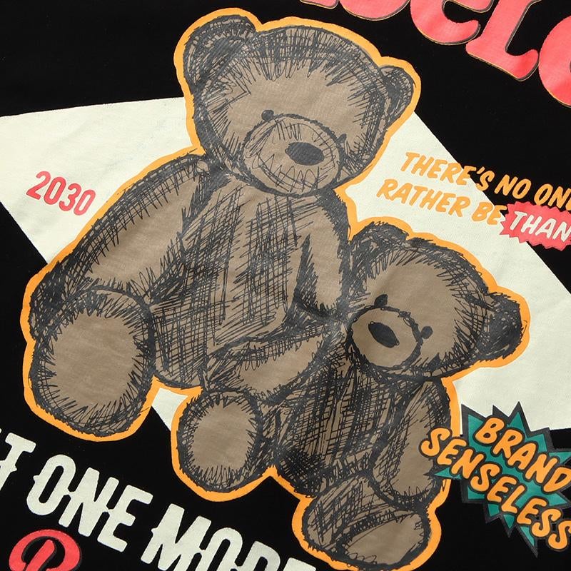Justnotag Plush Bear Brothers T-shirt à manches courtes imprimé peint à la main