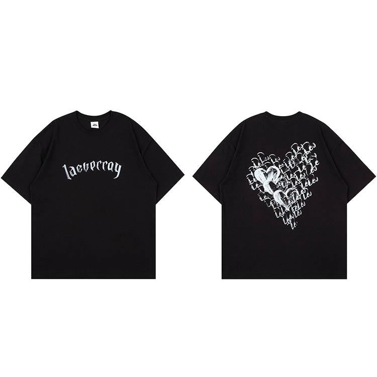 JUSTNOTAG Painting Heart-Shaped Letter Print Short Sleeve Tee