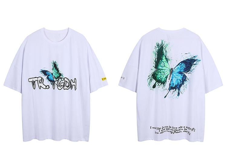 Justnotag Kurzarm-T-Shirt mit Patchwork-Schmetterlings-Buchstabendruck