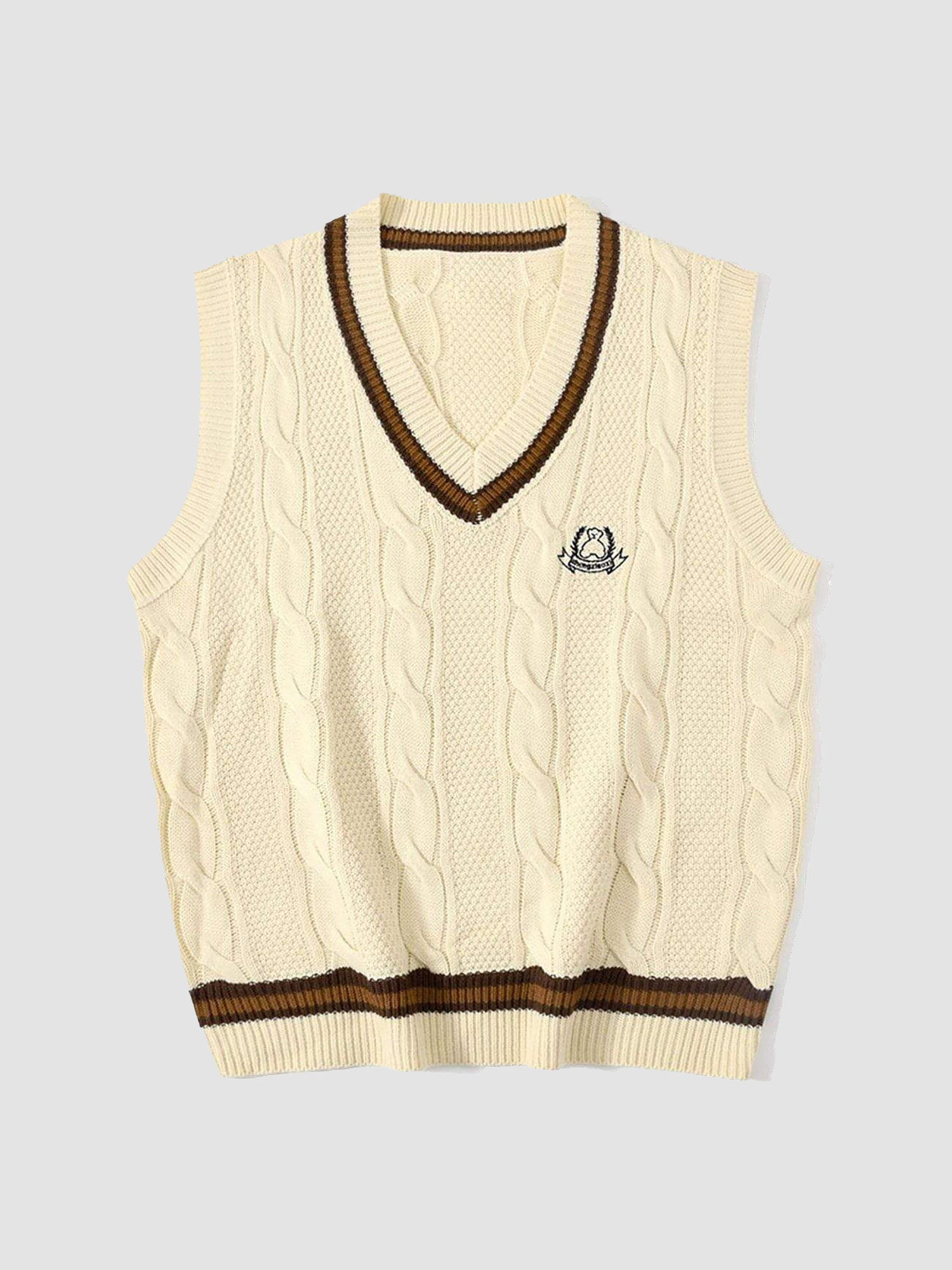 JUSTNOTAG Retro Campus Style Knitted Sweater Vest