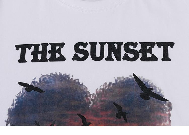 Justnotag T-shirt à manches courtes imprimé en forme de cœur Beach Sunset Coconut Tree