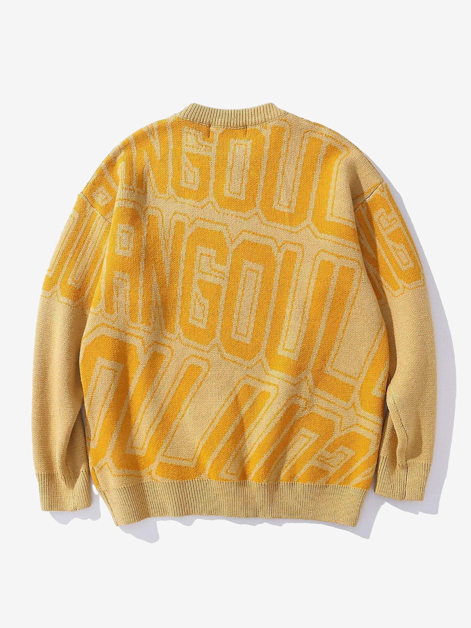 Yellow Vintage Fully Printed Knitted Sweater for men's
