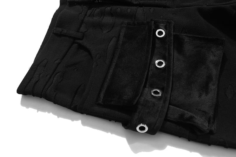 JUSTNOTAG Washed Destroyed Flare Pants Poches Casual Micro Pantalon de survêtement évasé Streetwear Slim Fit Zipper Joggers