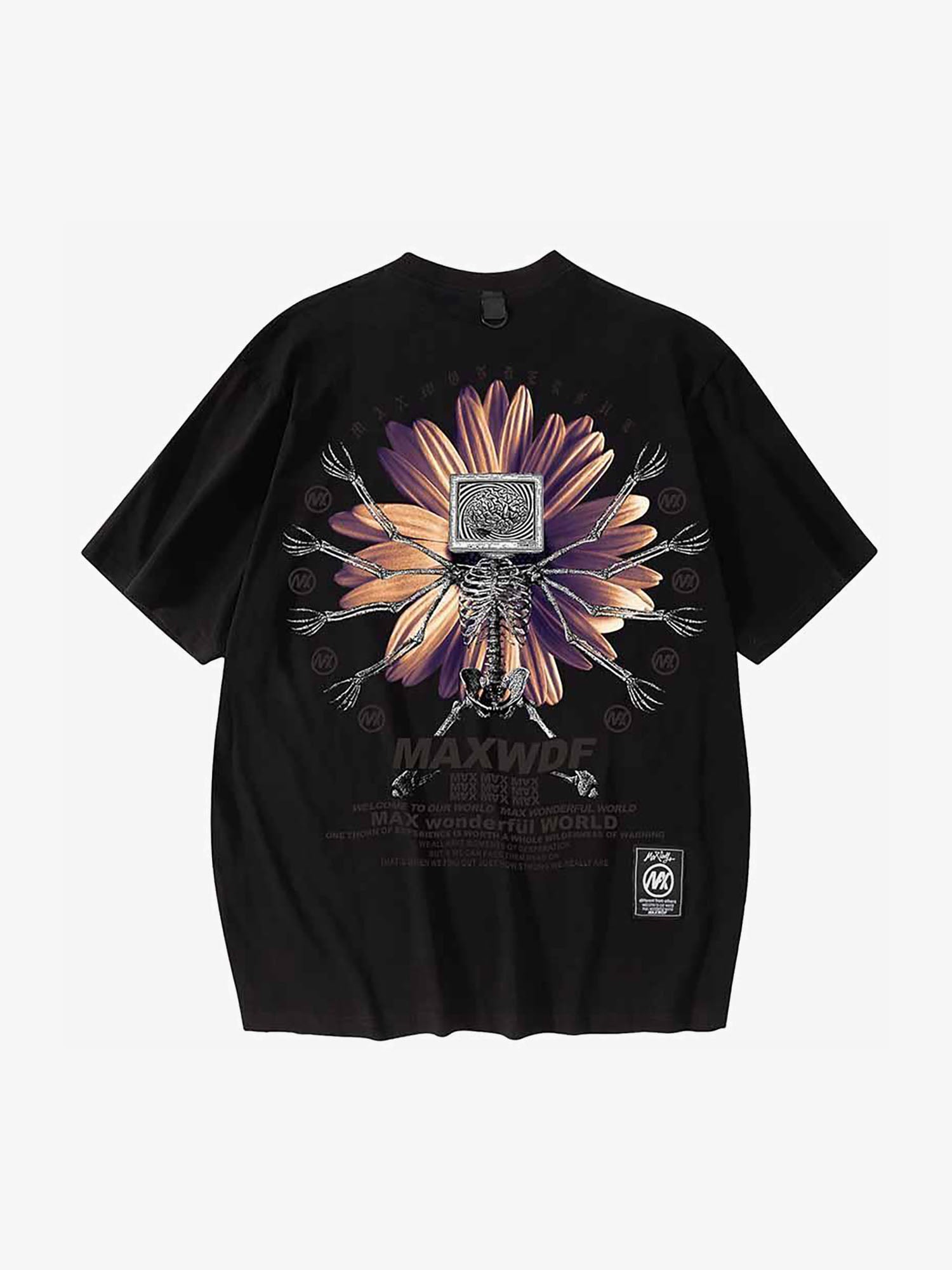 T-shirt à manches courtes en coton imprimé fleur squelette Justnotag