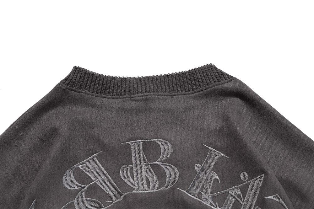 JUSTNOTAG Suede Fabric Letters Embroidery Sweatshirt