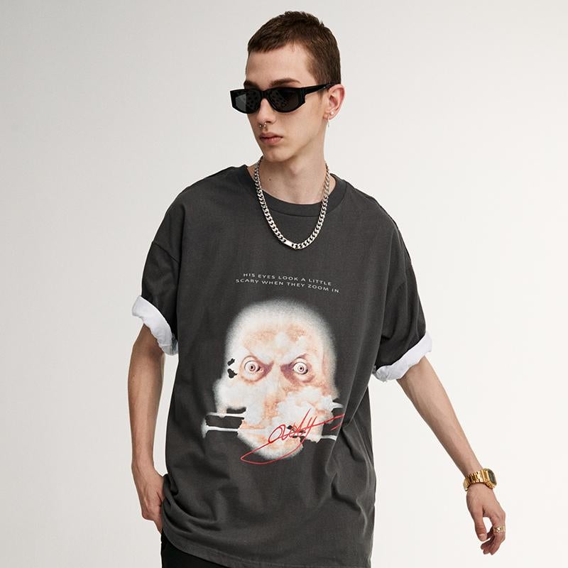 Justnotag Hip Hop Eyes Print Übergroßes Kurzarm-T-Shirt